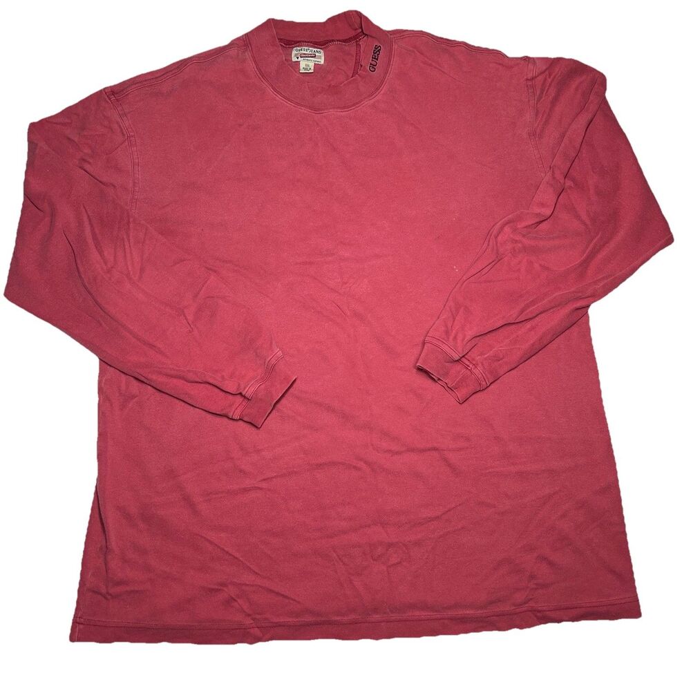Rare VTG GUESS Jeans U.S.A. Men’s 2XL Distressed Long Sleeve T Shirt 90s  Red